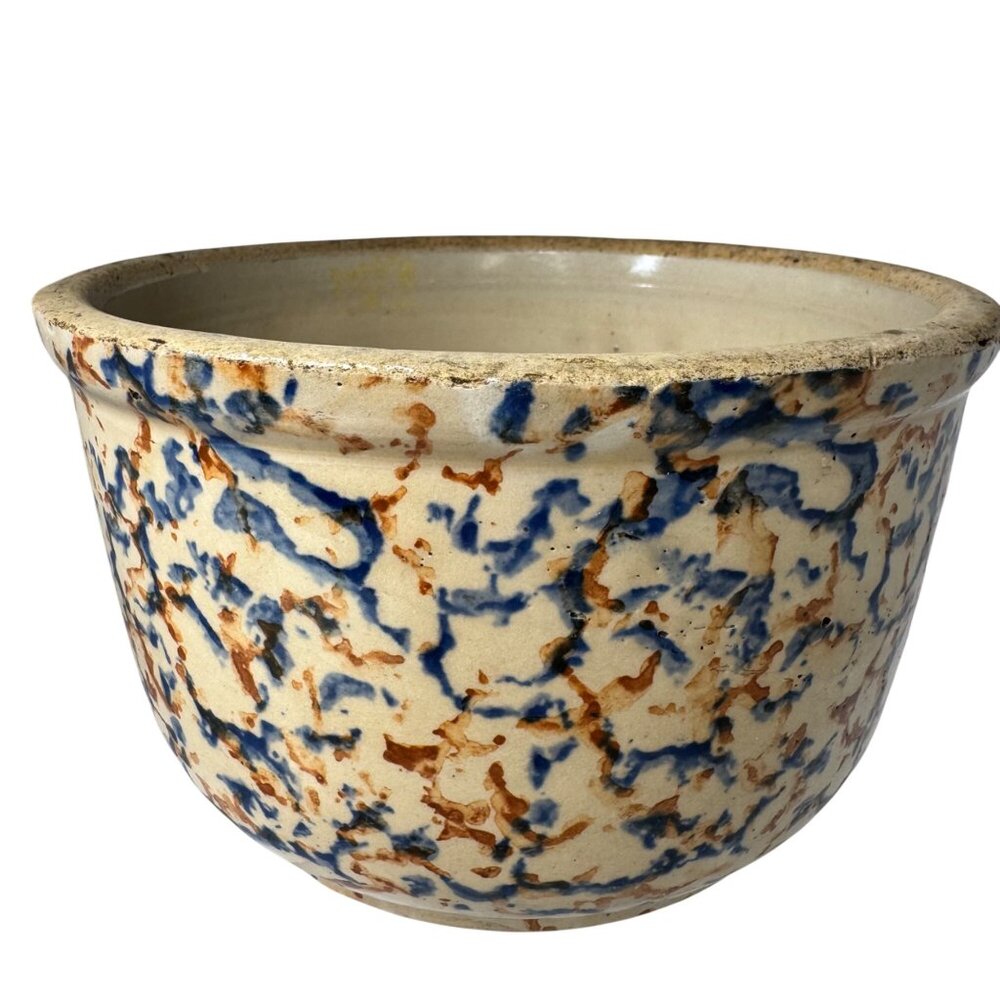 Redwing Spongeware Stoneware Bowl Speckled Vintage 7" Diameter Crock Farmhouse E - Picture 7 of 11